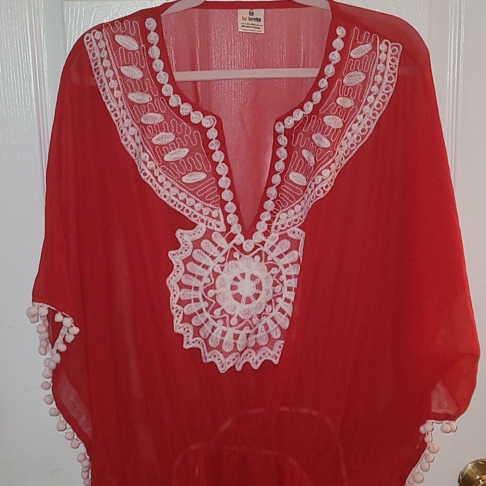 Red and White Swim Coverup